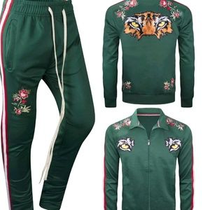 Green Stripe Zip Pocket Track Sweatsuit  